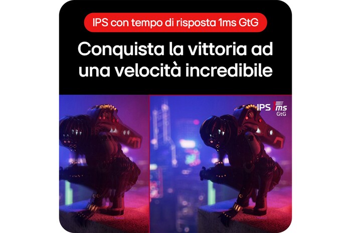 Monitor LG UltraGear 27GR93U-B confronta velocità di gioco: pannello IPS con 1 ms di tempo di risposta (GtG) per una velocità incredibile.