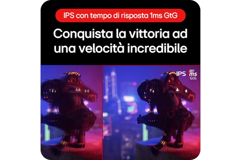 Monitor LG UltraGear 32GR93U-Bconfronta velocità di gioco: pannello IPS con 1 ms di tempo di risposta (GtG) per una velocità incredibile.
