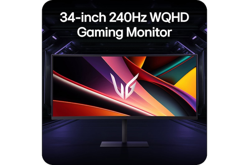 Monitor Gaming LG UltraGear™ 34G630A in ambiente da gioco, enfatizza la risoluzione WQHD da 34 pollici e la frequenza di aggiornamento di 240Hz per un'esperienza di gioco ampia e veloce.