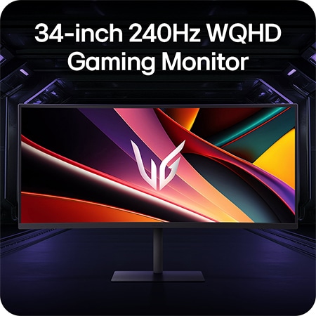 Monitor Gaming LG UltraGear™ 34G630A in ambiente da gioco, enfatizza la risoluzione WQHD da 34 pollici e la frequenza di aggiornamento di 240Hz per un'esperienza di gioco ampia e veloce.