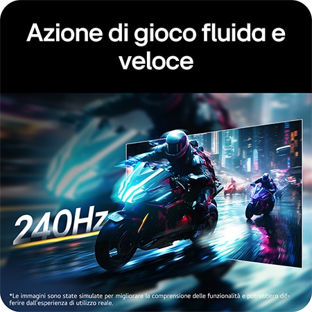 Monitor Gaming LG UltraGear™ 34G630A mostra una scena di gioco di corse veloce, enfatizzando la frequenza di aggiornamento di 240Hz per un'azione di gioco fluida e veloce.