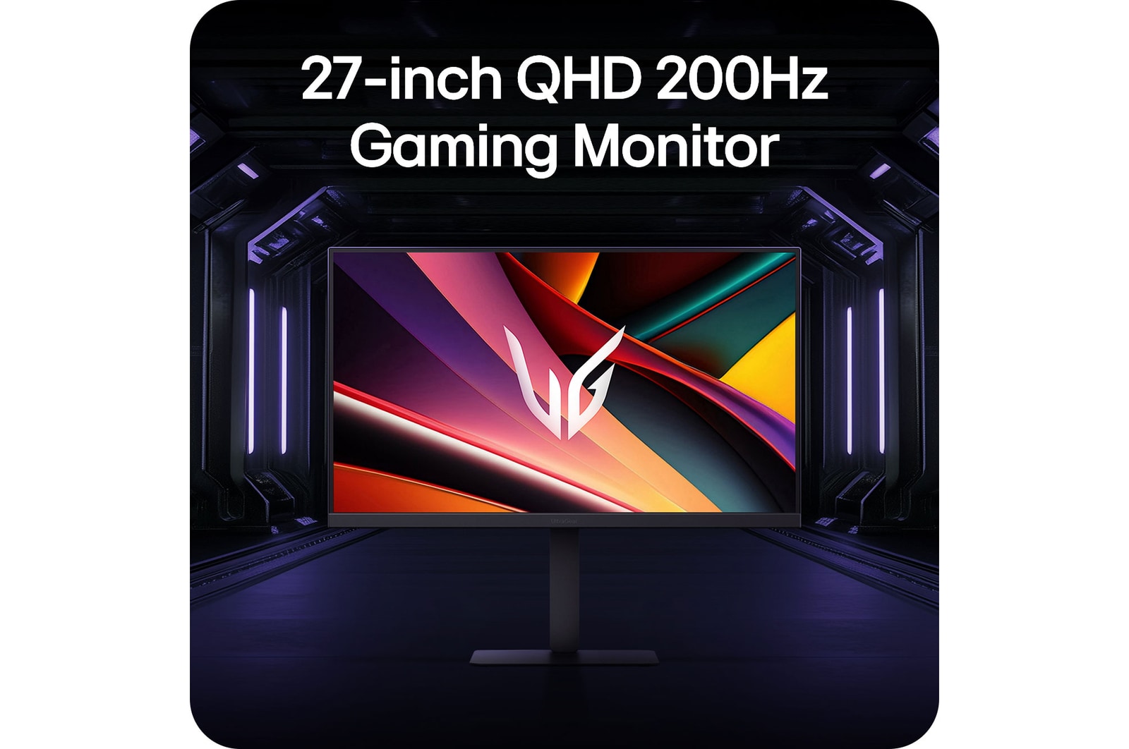 Monitor Gaming LG UltraGear™ 27G640A in ambiente da gioco, enfatizza la risoluzione QHD da 27 pollici e la frequenza di aggiornamento di 200Hz per un'esperienza di gioco reattiva.