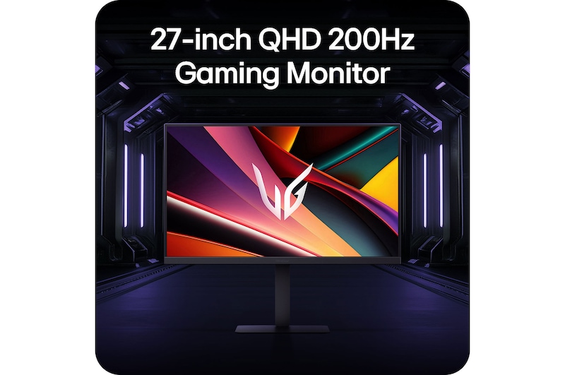 Monitor Gaming LG UltraGear™ 27G640A in ambiente da gioco, enfatizza la risoluzione QHD da 27 pollici e la frequenza di aggiornamento di 200Hz per un'esperienza di gioco reattiva.
