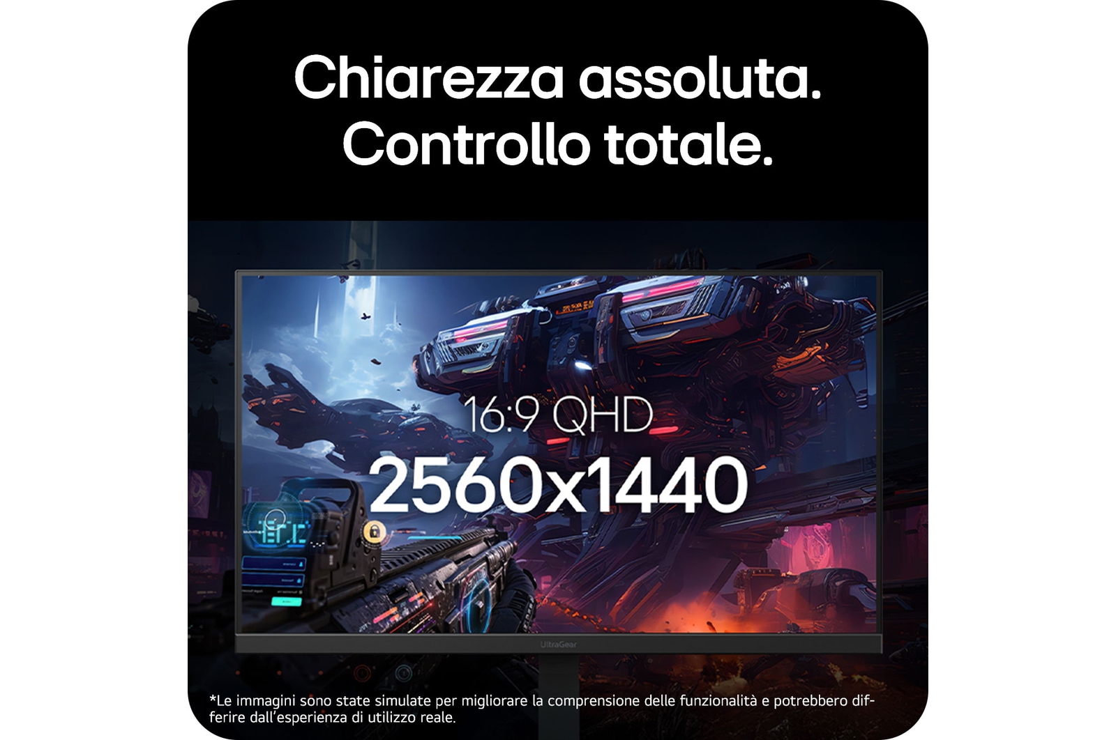 Monitor Gaming LG UltraGear™ 27G640A mostra una scena di gioco dettagliata, enfatizzando la risoluzione QHD 16:9 di 2560x1440 per chiarezza assoluta e controllo totale.