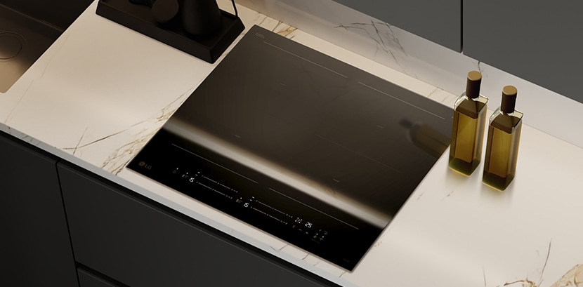 Immagine della finitura nera del vetro ceramico Schott del piano a induzione.