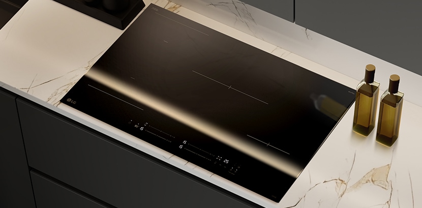 Immagine della finitura nera del vetro ceramico Schott del piano a induzione.
