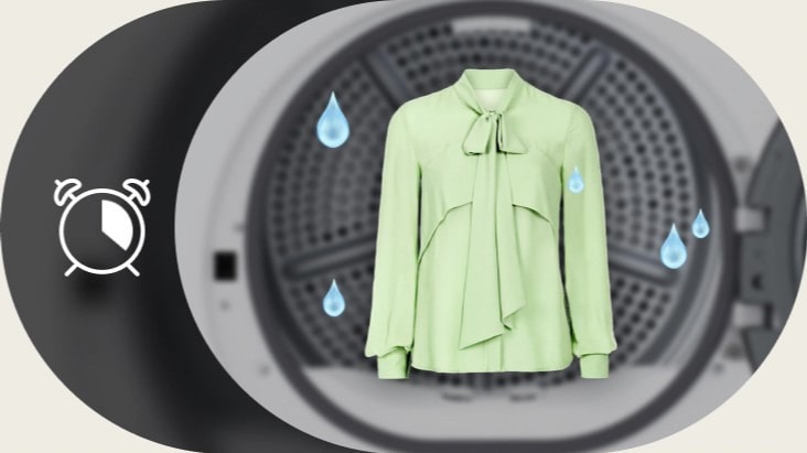 This video demonstrates the feature that detects the humidity of the laundry and adjusts the time accordingly.	