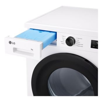 Immagine frontale con dettaglio cassetto detergente aperto Immagini frontale asciugatrice LG RNX1009NWK