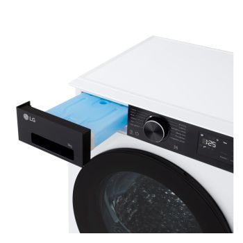 LG RNX5008TKB Asciugatrice con cassetto superiore di raccolta dell'acqua estratto, che mostra il serbatoio interno di colore azzurro.