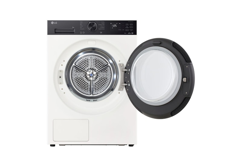 vista frontale asciugratrice LG RNX5010TWBB con oblò aperto