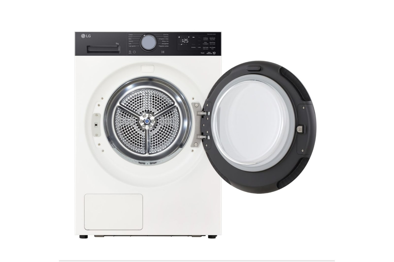 Vista frontale con oblò aperto asciugatrice LG RNX5010TWBC