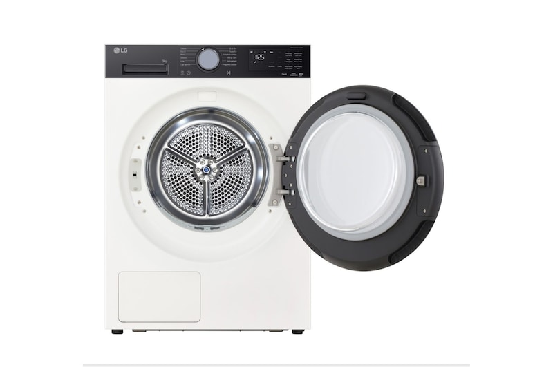 Vista frontale con oblò aperto asciugatrice LG RNX5010TWBC