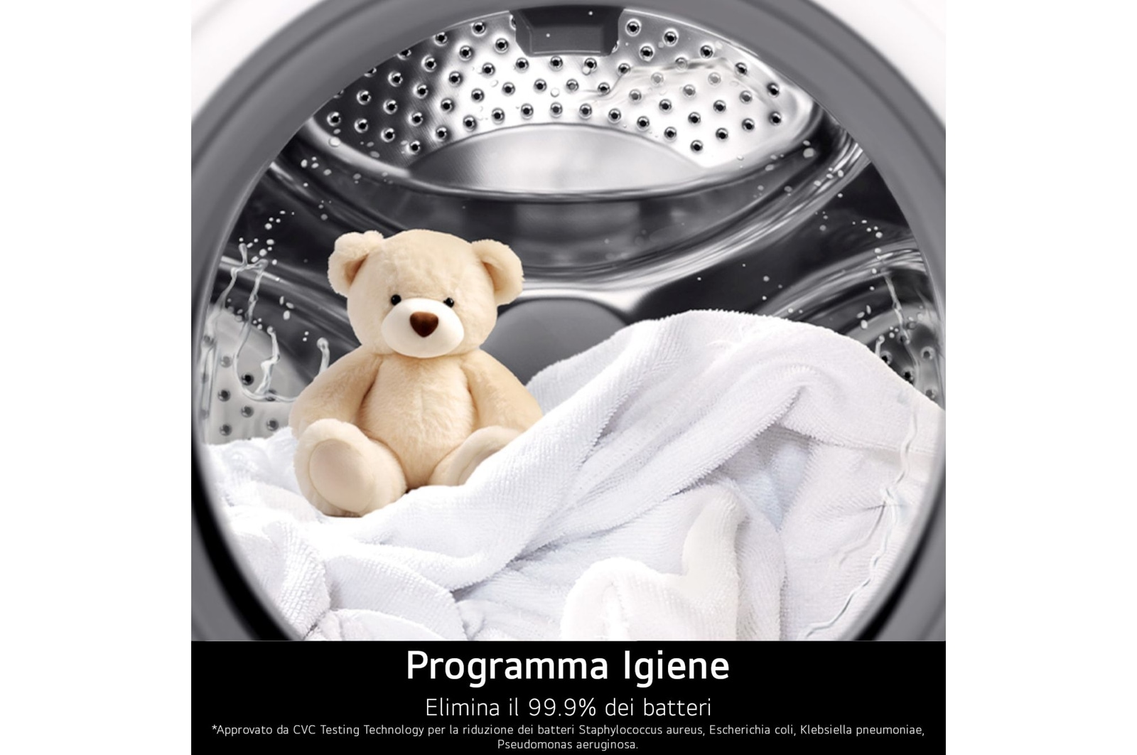 Asciugatrice LG RNX5010TWBC: Programma Igiene che elimina il 99.9% dei batteri da capi e peluche.