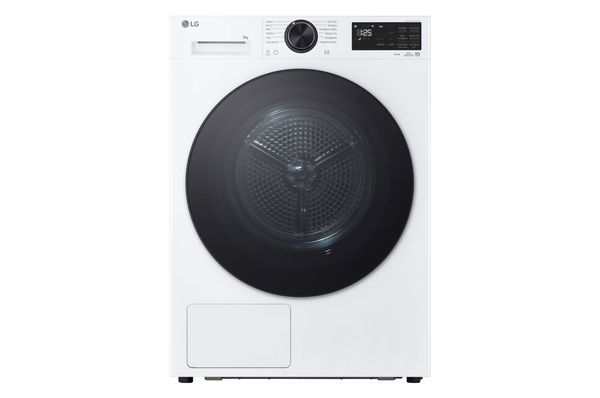 Asciugatrice 9Kg Pompa di calore DUAL Inverter Serie X5 Classe B | Motore Direct Drive, Turbo Dry, AI Dry, Wi-Fi, Allergy Care | White and Black knob - RNX59TLBAI
