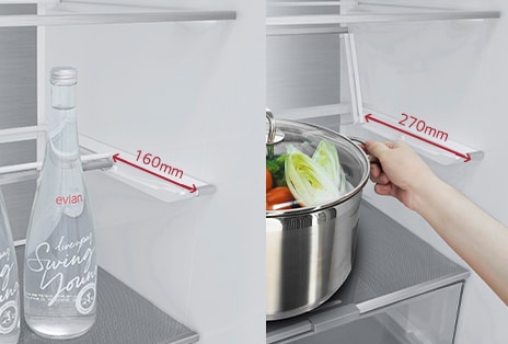  Immagine che mostra il ripiano Folding Shelf a scomparsa in due posizioni.