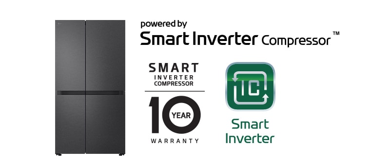 Frigorifero con loghi Smart Inverter e garanzia di 10 anni
