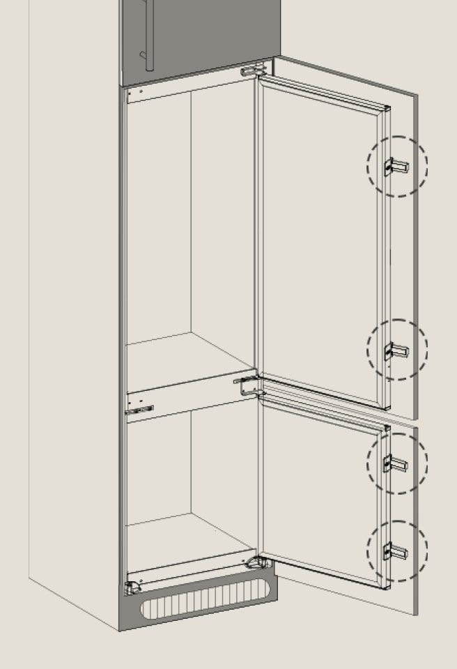 Immagine di come fissare l'anta del mobile alla porta del frigo