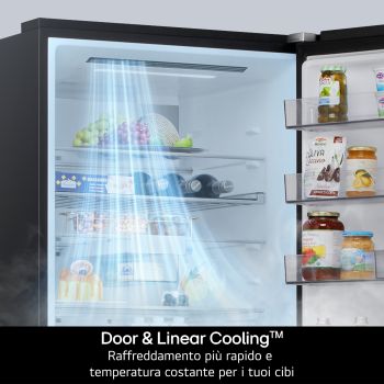 Frigorifero da incasso Fit&Max 75 LG CCJ7396SCHQ con tecnologia Door & Linear Cooling™, raffreddamento uniforme e temperatura costante per una migliore conservazione degli alimenti.