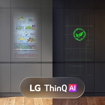 Immagine di un frigorifero con tecnologia AI ThinQ che regola automaticamente il raffreddamento per garantire prestazioni ottimali