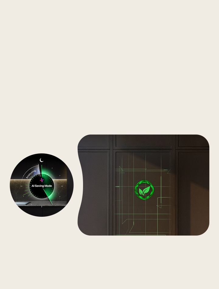 Immagine del frigorifero con AI Saving Mode che ottimizza automaticamente il raffreddamento e i consumi energetici in base alle abitudini di utilizz
