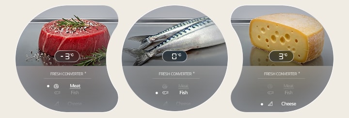 Immagine del cassetto con temperature regolabili che consentono di passare tra le modalità carne, pesce e formaggio per un’ottimale conservazione degli alimenti.
