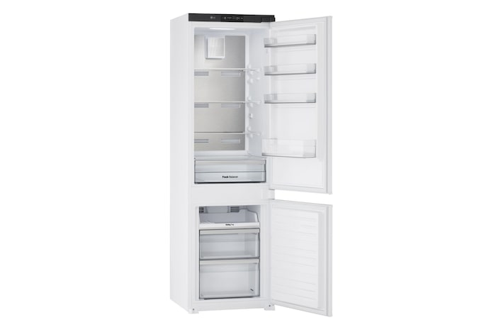 Frigorifero visto da tre quarti aperto