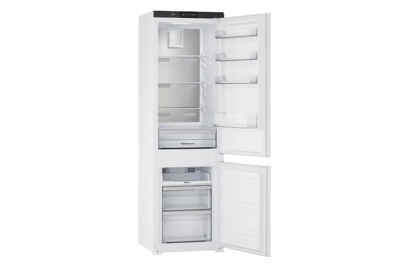 Frigorifero visto da tre quarti aperto