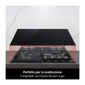 Immagine del piano cottura installato su una cucina. C'è un tachimetro che indica la potenza che può passare da minimo a massimo a seconda dell'impostazione dell'utente.