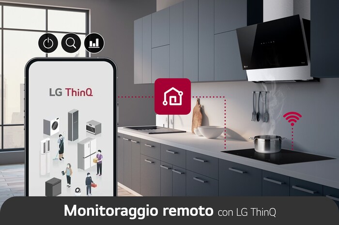 Applicazione LG ThinQ per controllare gli elettrodomestici smart in cucina tramite smartphone.