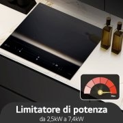 Immagine del piano cottura installato su una cucina. C'è un tachimetro che indica la potenza che può passare da minimo a massimo a seconda dell'impostazione dell'utente.