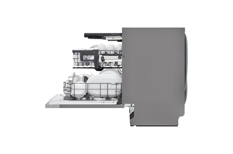 Vista laterale con cestello superiore completamente abbassato