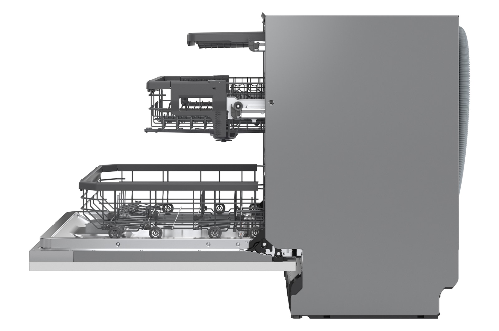 Immagine laterale con porta aperta e cestelli 