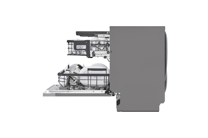 Vista laterale con cestello superiore completamente alzato
