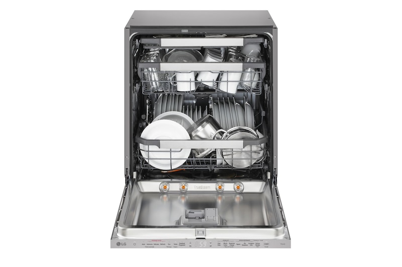 Vista frontale con porta aperta e stoviglie