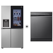 Vista frontale di Offerta Kit Esclusivo: Frigorifero Side-by-Side InstaView Classe D, 635L &#43; Lavastoviglie libera installazione QuadWash Serie 3, Classe B 43dB GSGV80PYLD.DF365
