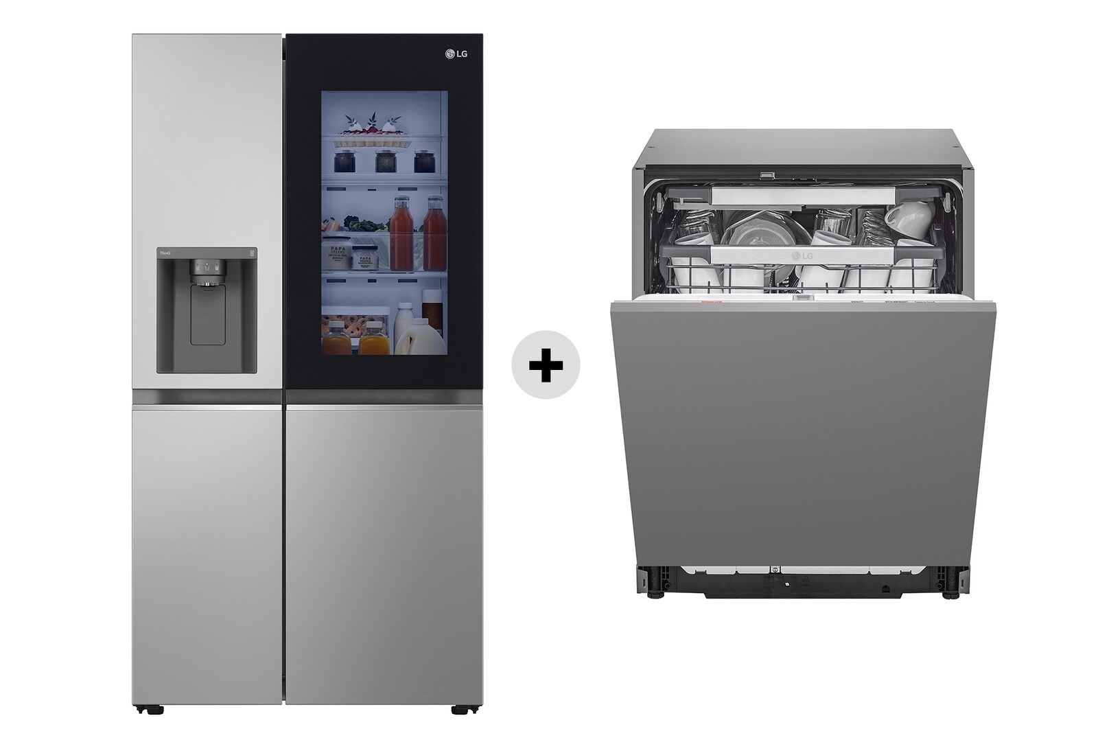 Vista frontale di Offerta Kit Esclusivo: Frigorifero Side-by-Side InstaView Classe D, 635L &#43; Lavastoviglie a scomparsa totale QuadWash Serie 4, Classe A 43dB GSGV80PYLD.DB475