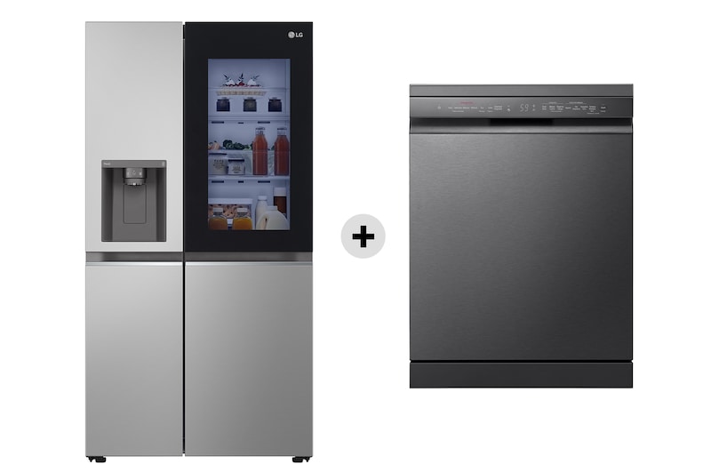 LG Offerta Kit Esclusivo: Frigorifero Side-by-Side InstaView Classe D, 635L + Lavastoviglie libera installazione QuadWash Serie 3, Classe B 43dB, GSGV80PYLD.DF365