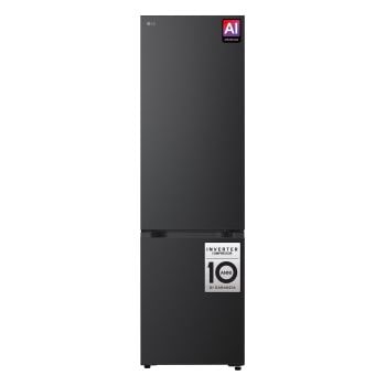 Vista frontale con adesivi AI e garanzia del Frigorifero LG GBBS726AEV