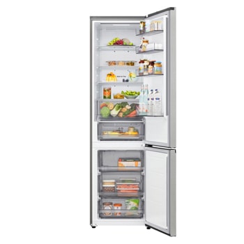 Frigorifero aperto con cibo all'interno