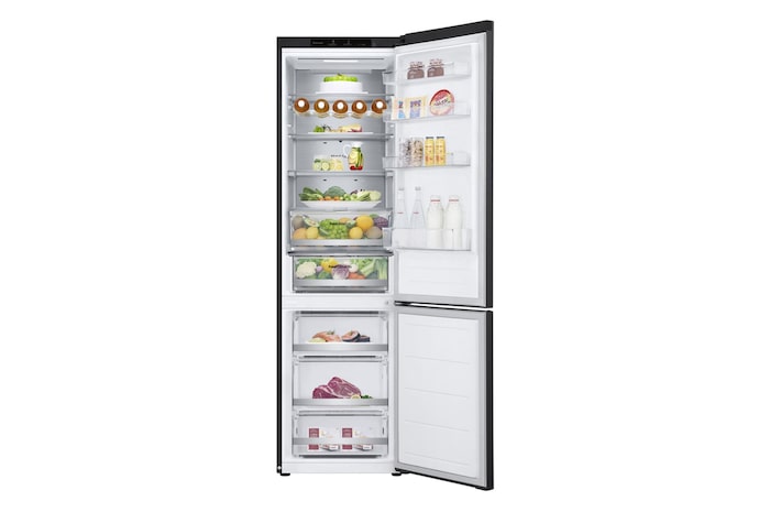LG Frigorifero combinato | Classe B, 387L | Porte piatte, Metal Fresh, Door&Linear Cooling, Fresh Balancer & Converter | Nero, GBV7280BEV