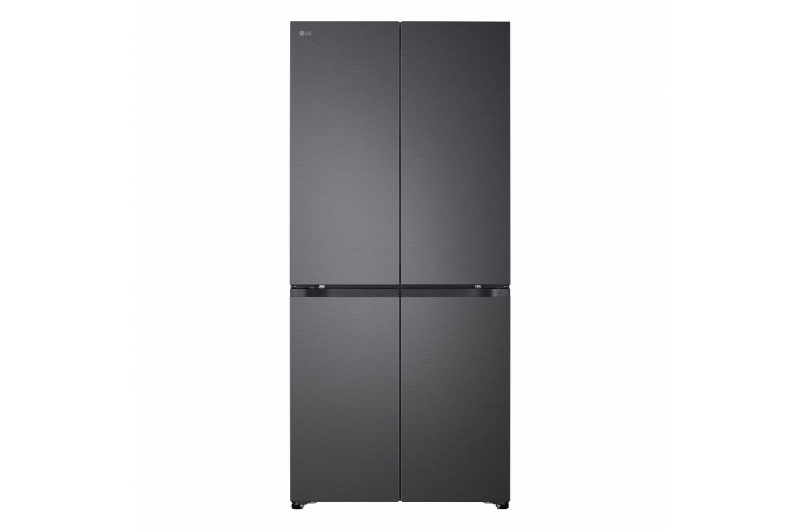 Vista frontale a porte chiuse del Frigorifero Multidoor Slim LG GMBS30SDEP in finitura scura ed elegante a quattro porte.