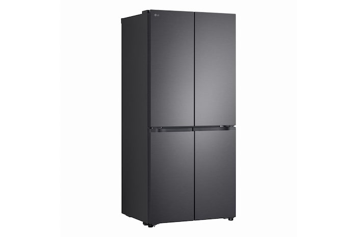 Inquadratura prospettica da tre quarti a sinistra del Frigorifero Multidoor Slim LG GMBS30SDEP con tutte e quattro le porte chiuse.