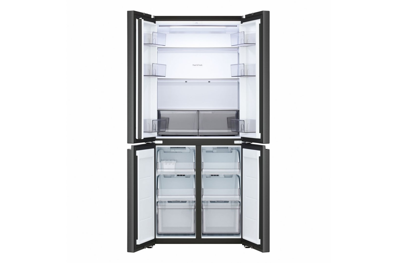 Vista frontale del Frigorifero Multidoor Slim LG GMBS30SDEP completamente aperto.