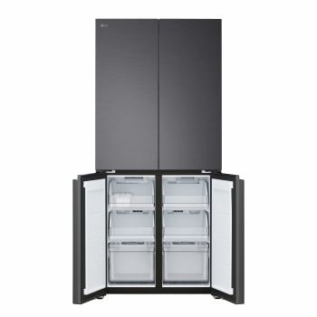 Vista frontale del Frigorifero Multidoor Slim LG GMBS30SDEP con le due porte superiori del vano frigorifero chiuse e le due porte inferiori del freezer aperte.