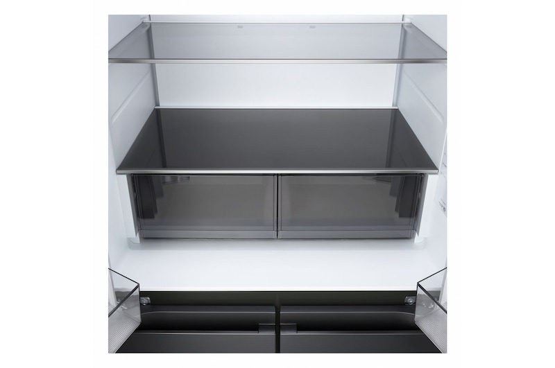 Frigorifero Multidoor Slim LG GMBS30SDEP con interno vuoto, ripiani in vetro e ampi cassetti inferiori.