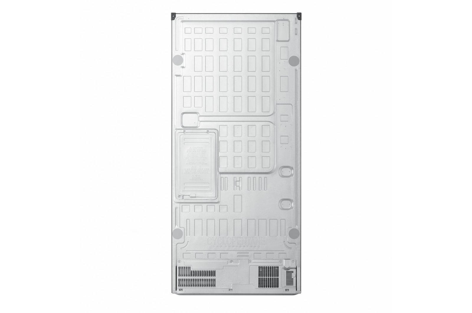 Frigorifero Multidoor Slim LG GMBS30SDPY, vista posteriore del pannello tecnico e griglia inferiore.