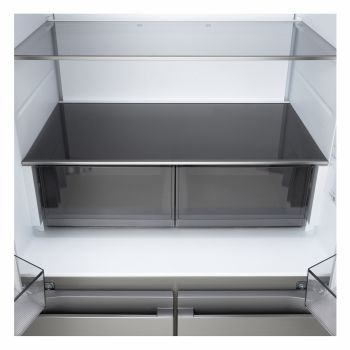 Frigorifero Multidoor Slim LG GMBS30SDPY, dettaglio interno con ripiano in vetro e cassetti inferiori.
