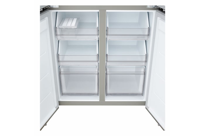 Frigorifero Multidoor Slim LG GMBS30SDPY, vano inferiore aperto con cassetti estraibili e scomparti porta.