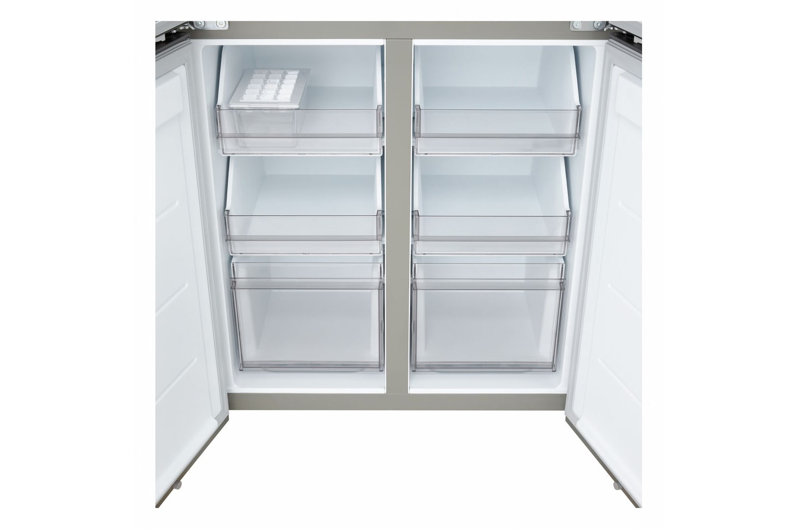 Frigorifero Multidoor Slim LG GMBS30SDPY, vano inferiore aperto con cassetti estraibili e scomparti porta.