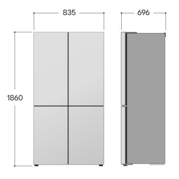 Schema con dimensioni di altezza, larghezza e profondità del Frigorifero French Door LG GMGS50DEEP